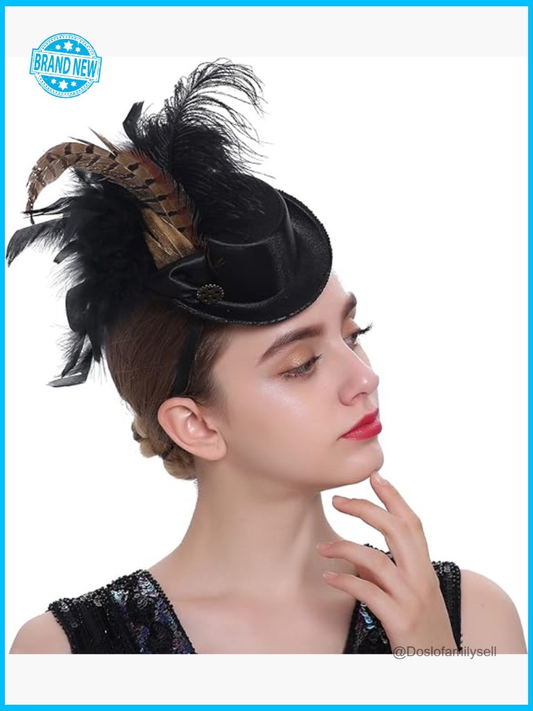 Satin Derby Hat With Feather Headband Women's Fascinator Top Hat For Parties